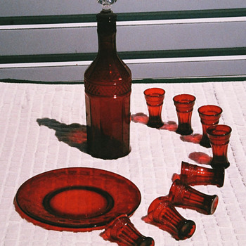 Cranberry glass Brandy set - Glassware