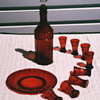 Cranberry glass Brandy set
