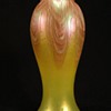 RINDSKOPF ART GLASS VASE CA 1900 - 05 YELLOW OIL SPOT WITH PINK FEATHERED DECOR