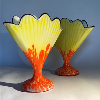 Pair of Welz Stripes and Spots Fan Vases - Art Glass