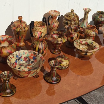 Tan Satin Spatter Ruckl Art Glass Collection. - Art Glass