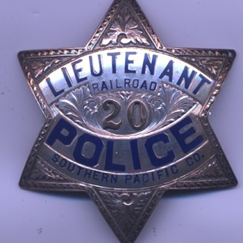 engraved sterling silver Southern Pacific Railroad Police Lieutenant star badge