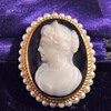 Vintage Deco F&F Felger Hardstone Cameo Seed Pearl 14k Pendant Brooch