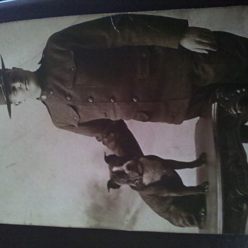 WWI soldier with pet Pit Bull  RPPC