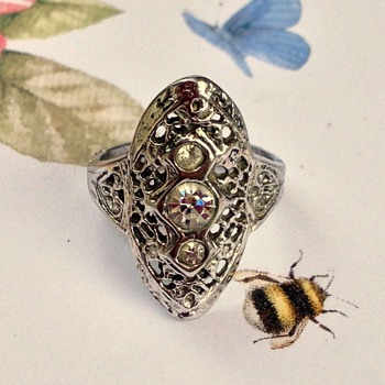 Art Deco Uncas Sterling & Rhinestone Ring - Fine Jewelry