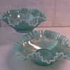STUNNING & VERY LARGE FENTON BLUE OPALESCENT CARNIVAL HOBNAIL BOWLS