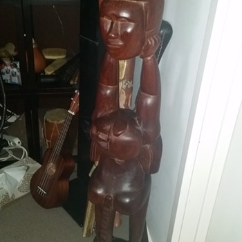TRIBAL WOOD CARVED MONKEY STATUE - Folk Art