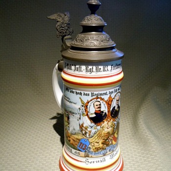 Reservist's stein of Hornist (Trumpeter) Mohr, who bugled for the 5th Baden Infantry, 113th Regiment, 9th Company
