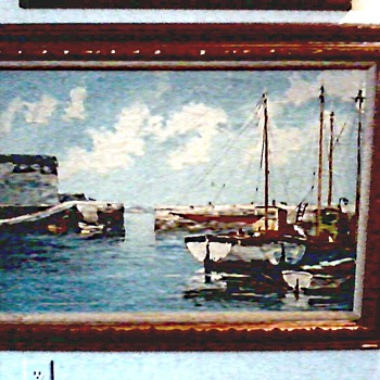 Two Mid-Century Oils on Canvas / Harbor Scenes with Boats / Circa 1960's 70's