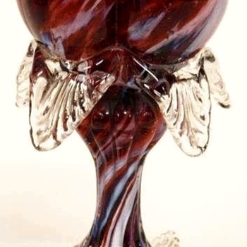 Antonin Rückl & Sons / Ruckl Bohemian Tri-lobed Heart Shaped Vase, Red Lined Glass with Oxblood Red & White Spatter Decor - Art Glass