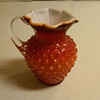 FENTON SAMPLE MILK PITCHER IN ORANGE/RED HOBNAIL OVERLAY ONE OF A KIND!