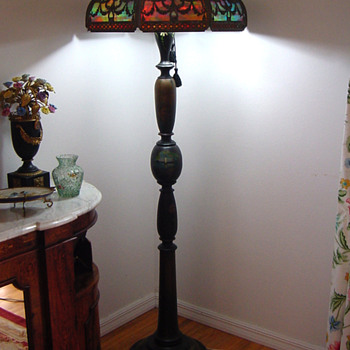Antique Tiffany Floor Lamp w Japanned Wood Base - Lamps