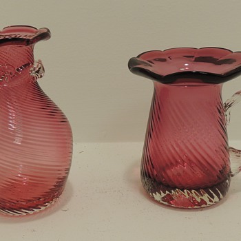 2 Small Cranberry Glass Pieces - Hand Blown - Glassware