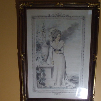 Framed ELEGANT LADY of 1790's-Early 1800's PRINT Signed L. BUSIERE - Victorian Era