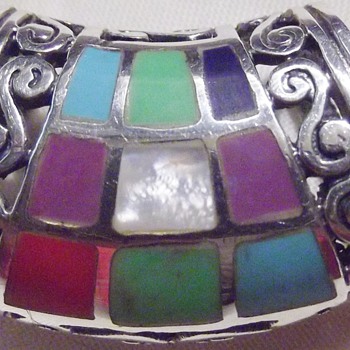 .925 tourquoise mosaic inlay pendant slider - Fine Jewelry