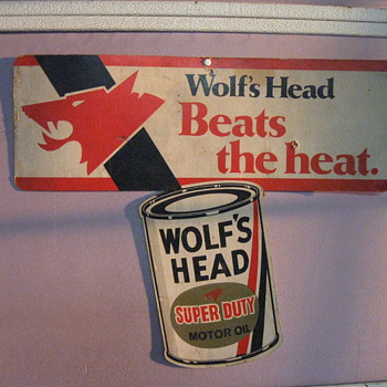 WOLF'S HEAD OIL CARDBOARD SIGN
