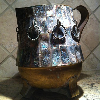 Rare Salvador Teran Abalone Overlaid Brass Pitcher - Kitchen