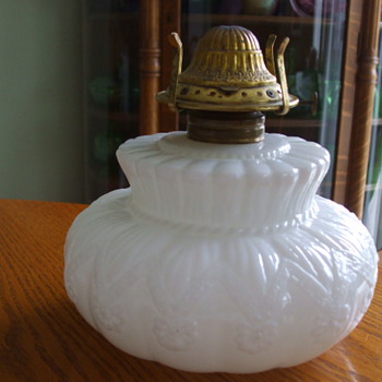 Ribboned Rosettes MILK GLASS Oil Lamp Font - Glassware