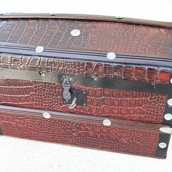 Alligator Embossed Metal Antique Doll Trunk - Dolls