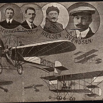 Danish flying pioneers on postcard sent 1911, quite rare postcard - Postcards