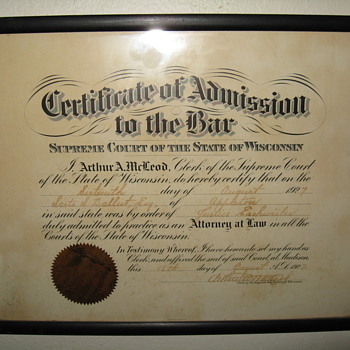 CERTIFICATE OF ADMISSION TO THE BAR ,SARTO S. BALLIET C.1927,AUTHENTIC  - Paper