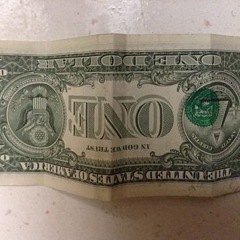 $1 US bill - Treasury Seal bleed thru - series 2009