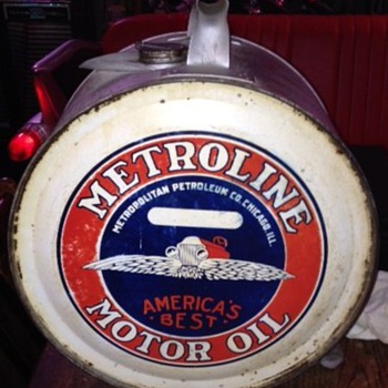 Metroline Motor Oil Five Gallon Rocker Can 1920's - Petroliana