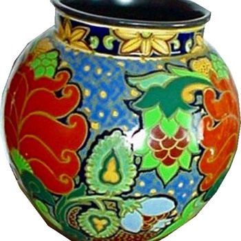 Huge Gouda Style Vase (marked Japan) - Art Pottery