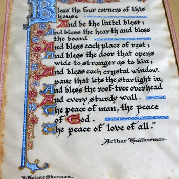 Original Illuminated House Blessing on real parchment by E. Helene Sherman - Paper