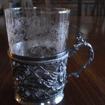 Bohemia crystal beacker with metal stand - Art Nouveau