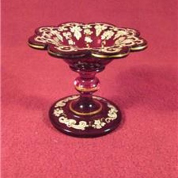 Bohemian or Venetian mid 19th Salt or Tazza 2 3/4" high - Art Glass