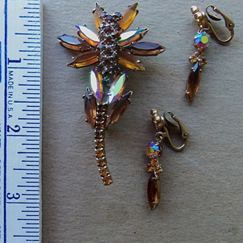 Czechoslovakia navette rhinestone demi parure - Costume Jewelry