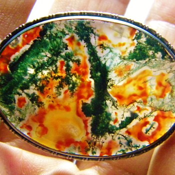 Antique Victorian Huge Moss Agate Sterling Brooch Germany 40mm x 30mm