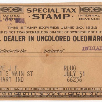 1931  Oleomargarine Tax Stamp - Stamps