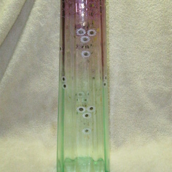 14" Tall Enameled Rubina Verde Vase CA 1898 - Art Glass