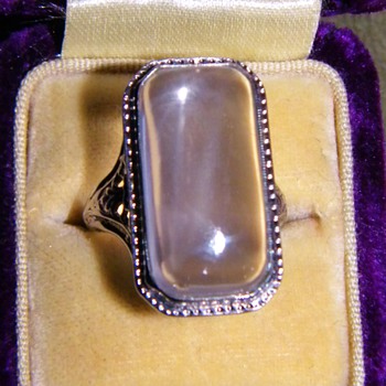 Antique Deco 4 Star Moonstone Filigree 14ct 14k Ring 24mm 12mm