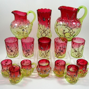 Phoenix Glass Rubina Verde Inverted Thumbprint Enameled Glass - Art Glass