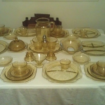 Set of Amber Madrid Depression Glass