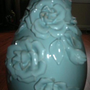 Aqua green flowered  vase 