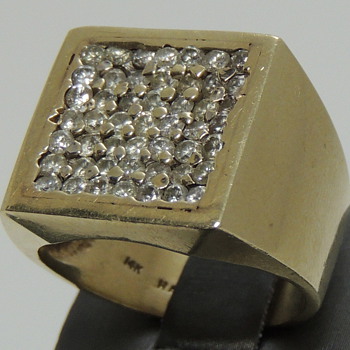 14K Gold Men's Ring - 49 Tiny Diamonds - Marked HA - Fine Jewelry
