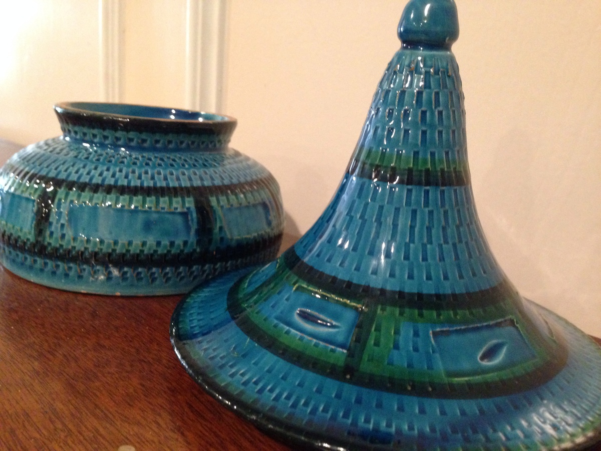 Italian blue and black ceramic candy dish with lid Collectors Weekly