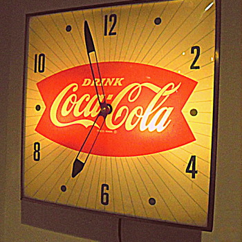 1960's, Glass Front, Lightup Coca-Cola Clock - Coca-Cola