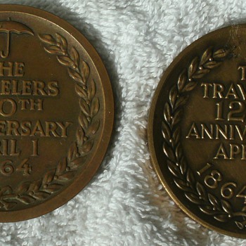 Travelers Insurance Co. 100th & 125th Anniversary Medallions - Medals Pins and Badges