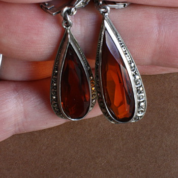 Silver, marcassite and topaz earrings - Fine Jewelry