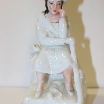 French Lady & Dog porcelain perfume bottle/ink well?? - Circa 1880s - Bottles