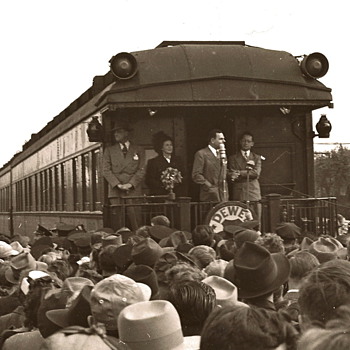 1948 Whistle Stop Appearance of Thomas E. Dewey; Signed Letter by Dewey; Dewey Pinback - Photographs