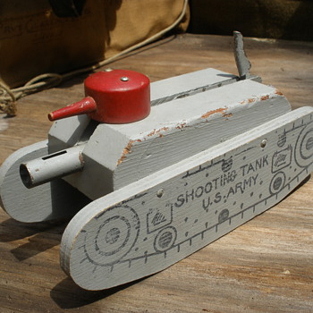 Keystone "Shooting Tank" Wooden with spring fired cannon! 1940s