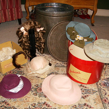 Tin Bucket Full Of Doll Hats - Dolls
