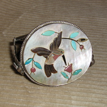 Handmade Zuni turquoise, mop, coral sterling bracelet