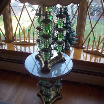 "Funky" green glass, crystal, bronze and marble 60's marvel! - Lamps